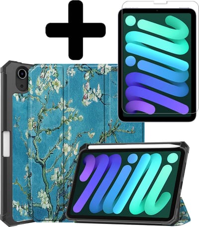 Hoes - Geschikt voor Apple iPad Mini 6 (2021) - 8.3 inch - 6e Generatie - Met Screenprotector - Trifold Bookcase - Hard Cover Case - Met Uitsparing Geschikt voor Apple Pencil - Hardcover Book - Tablet Hoesje - Bloesem