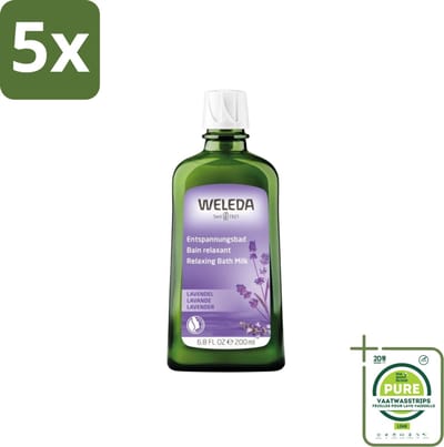 5 x WELEDA - Ontspanningsbadmelk - Lavendel - 200 ml - Grootverpakking - Lavendel Badmelk - Ontspanningsbad - Aromatherapie - Natuurlijke Badproducten - Weleda