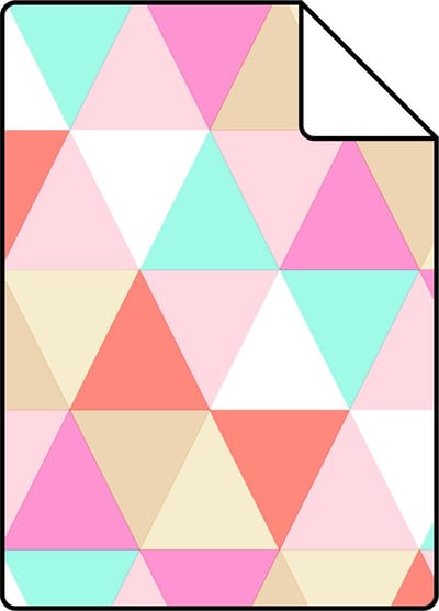 Proefstaal ESTAhome behang driehoekjes roze, turquoise en koraal rood - 26.5 x 21 cm - 138714-S