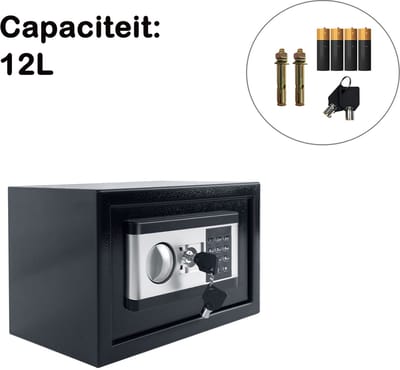 Elektronische Kluis met Codeslot & Sleutel 31 x 20 x 20 cm – Geldkluis / Documentenkluis – Compacte Safe voor Thuis & Kantoor – Zwart/Zilver