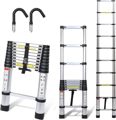 MMP® Telescopische Ladder - Telescopische Vouwladder - Uitschuifbare ladder - 150 kg Capaciteit - 3.2m - 48x81cm - Zilver