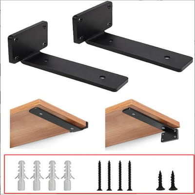 Daity Set van 2 - Zwevende plankdragers - 15 cm - verborgen plankbevestiging - ijzeren L-vormige beugel - retro industriële stijl zwarte metalen wandplankdrager