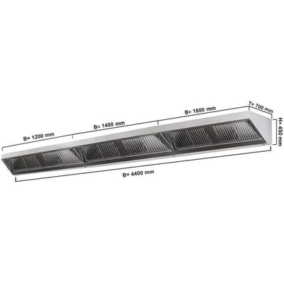 GGM Gastro Wandhaube - 4400mm - mit Filter & Lampe Zilver