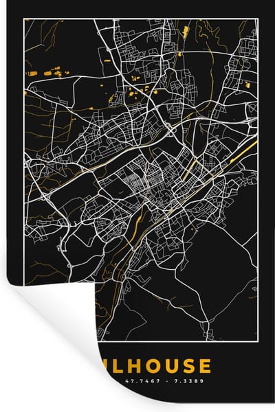 Muurstickers - Sticker Folie - Frankrijk - Plattegrond - Mulhouse - Stadskaart - Kaart - 20x30 cm - Plakfolie - Muurstickers Kinderkamer - Zelfklevend Behang - Zelfklevend behangpapier - Stickerfolie