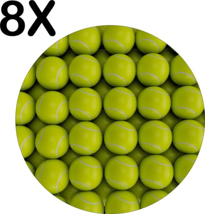 Luxe Ronde Placemat - Tennis Ballen op een Rij - Set van 8 Placemats - 50x50 cm - 2 mm dik Vinyl - Anti Slip - Afneembaar