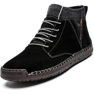 Marque Bottes pour Hommes Haute Qualité Luxe Daim de Vache Bottines pour Hommes Fait Main Mode Chaussures Décontractées pour Hommes Bottes Hautes d'Extérieur 46 noir