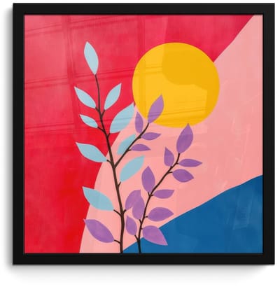 Poster in lijst - Fotolijst 40x40 cm - Posters - Bladeren - Zon - Abstracte vormen - Posterlijst zwart - Decoratie - Wanddecoratie woonkamer - Muurdecoratie slaapkamer