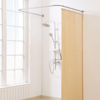 Dailygoods- Douchegordijnstang U-vorm - Verstelbaar 23,6"-52" - Midden 30"-46" - Niet-doorhangend - Inclusief 12 haken - Plafondsteun - Douchestang