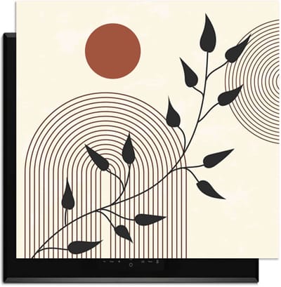 KitchenArt - Red Sun Branch - 59x52 cm - Kookplaat Beschermer - Luxe Afdekplaat Inductieplaat - Anti-slip & Oprolbaar - Beschermmat Inductiekookplaat
