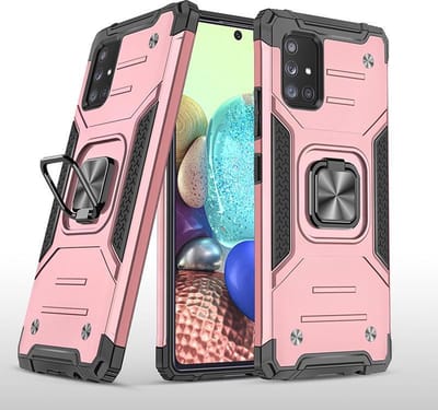 Hoesje Geschikt Voor Samsung Galaxy A71 Hoesje - Heavy Duty Armor hoesje Rose Goud - Galaxy A71 4G silicone TPU hybride hoesje Kickstand ringhouder met Magnetisch Auto Mount