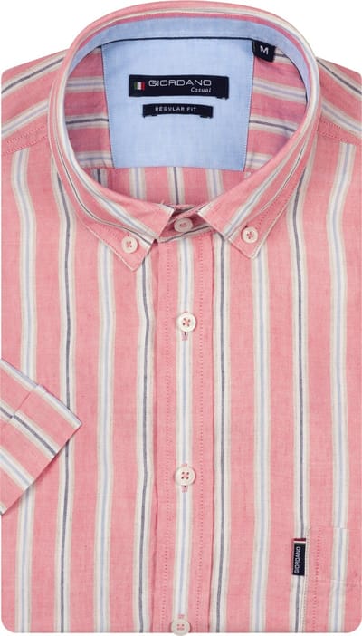 Giordano – League – Heren – Korte mouwen – Strepen – Overhemd - Fuchsia – 616118-50