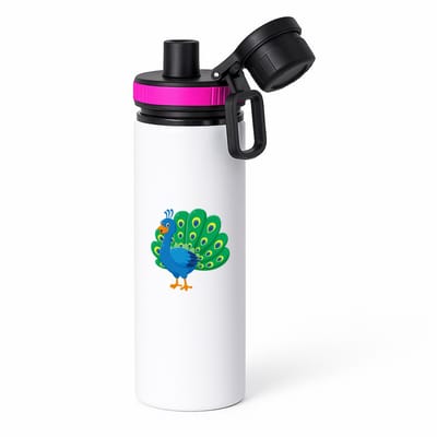 Hacebo® - Pauw waterfles met draaidop roze - Vogels - Dieren liefhebbers - Kinderboerderij - veren - water fles - 850ML