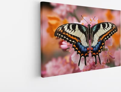 Saammp Canvas Schilderij -Kleurrijke Vlinder - Bloemen - Dieren - 30x20 - Foto op canvas - Wanddecoratie - muurdecoratie Woonkamer - Slaapkamer decoratie - Canvas Print