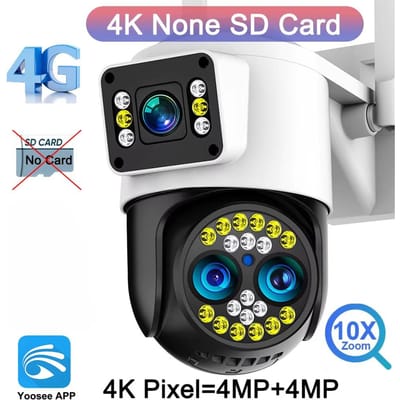 4K 8MP IP-camera met wifi, waterdicht, 10x zoom, 4G draadloze camera, Yoosee drievoudige lens, dubbel scherm, spraak, kleur, nachtzicht, CCTV 4G Camera
