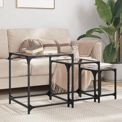 vidaXL - 3-delige - Tafeltjesset - met - transparant - glazen - blad - staal