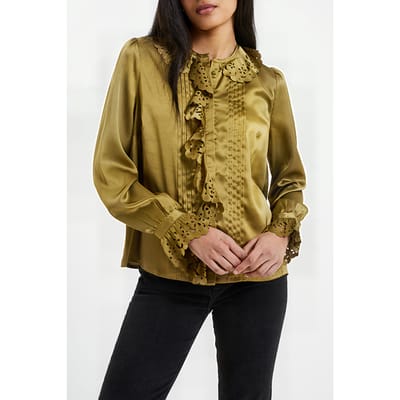 French Connection Aleeya Satin Lace Detail Blous Brown Größe: S | Blusen Outlet | Damen | Braun