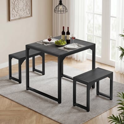Xbro Eetkamerset voor 2 Personen,Eettafel met 2 Banken,Eethoek,Ruimtebesparend,Waterbestendig,Zwrat