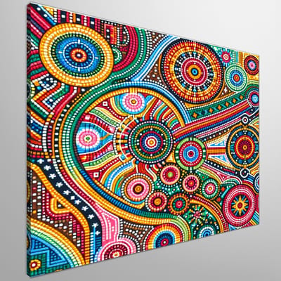 Pixel art aboriginal schilderij | Aboriginal pixelated masterpiece: a fusion of tradition and technology | Kunst - 100x100 centimeter op Canvas | Foto op Canvas