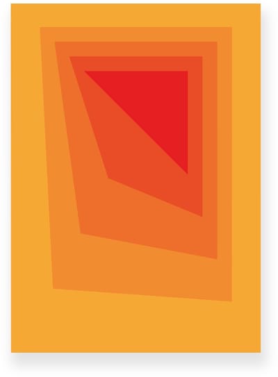 Poster 20x30 cm - Abstracte Kleurovergang - Verschuivende Rechthoeken - Geel - Oranje - Vintage - Op-Art - Muurdecoratie - Wanddecoratie