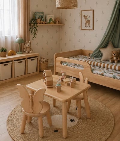 Tafel en twee stoelen - Vlinder - Naturel