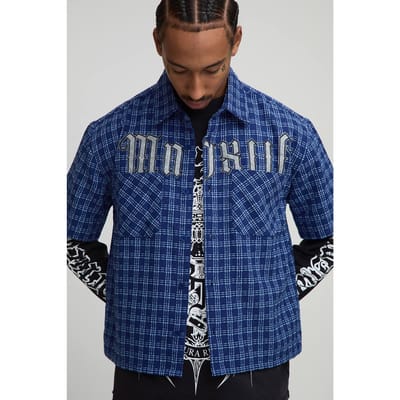 Oversized Microcheck MMXIII Applique Double Pocket Shirt | Blue | Size Small