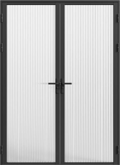 Vente-unique Omkeerbare dubbele deur in aluminium en gehard glas met textuur - 2 x H204 x B73 cm - Zwart - LOXTON