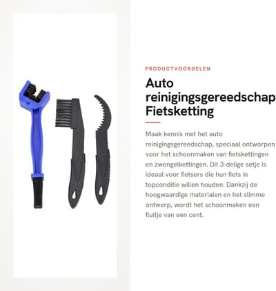 Dailygoods- Reinigingsgereedschap Premium Kwaliteit - Fiets Reinigingsset - Fietswasborstel - Onderhoud - Duurzaam - 3-delige Set - Fietsreinigingsset