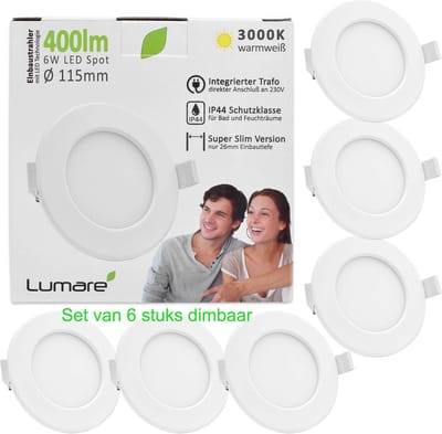 LED Badkamer Inbouwspots Set van 2 – IP65 – Dimbaar – 3000K Warm Wit – 5W – 220 Lumen – Ø92 mm – Sparing 70-85 mm – 230V