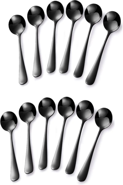 Alheco 12 ronde theelepels - 11.7cm - RVS theelepeltjes - Zwart