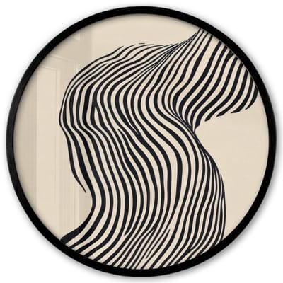 Poster in lijst Rond - Fotolijst 40x40 cm - Posters - Golvend - Lijnen - Abstract - Silhouet - Ronde posterlijst zwart - Decoratie - Wanddecoratie woonkamer - Muurdecoratie slaapkamer