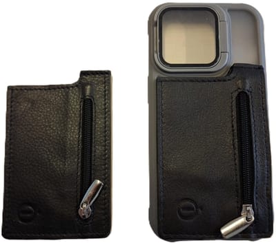 Oi zwart lederen pasjesmapje om op telefoon te plakken / Pasjeshouder met ritsje voor telefoon met plakstrip / plat beursjes om op telefoon te bevestigen / RFID safe / zwart leer / 661VA