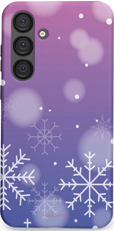 Casetastic hoesje geschikt voor Samsung Galaxy S25 Plus - Dubbellaagse bescherming - Winter Sneeuw Paarse Roze Gloed - Fashion Case - Lavendel