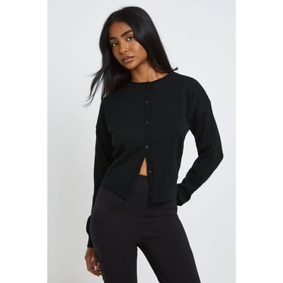 boohoo Dames Vest Met Rolrand En Ronde Hals Met Knoopsluiting | Zwart | Maat: Large