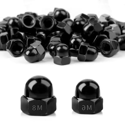70 Stuks M6/M8 Cap Nuts DIN 1587 Zwarte Hoedmoeren van Hoogwaardige Kwaliteit voor Fietsschroeven en Draadstangen