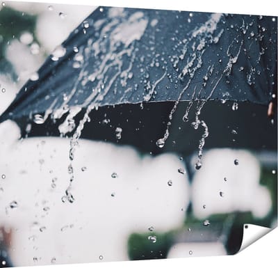 Gards Tuinposter Zwarte Paraplu met Regen Druppels - 150x120 cm - Tuindoek - Tuindecoratie - Wanddecoratie buiten - Tuinschilderij