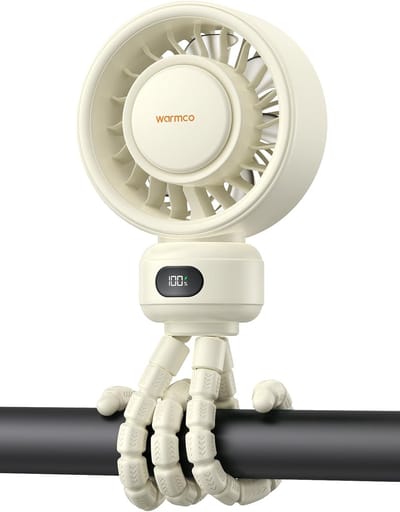 SnelShoppen - Draagbare Stroller Fan met Flexibele Tripod, 4000mAh Oplaadbare Clip-on Ventilator, 4 Snelheden, LED-display, Stille Werking voor Kinder