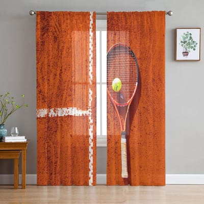 Retro Poster Ontwerp Voor Tennistoernooi Chiffon Transparante Gordijnen voor Woonkamer Slaapkamer Raamgordijn Voiles Tule Cortinas 135W x 114H(cm)