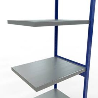 Schulte Lagertechnik MULTIplus 250 boutloos rekkensysteem, boutloze aanbouwstelling, lengte bout, 3000x750x600 mm, 7 legborden, gentiaanblauw/verzinkt