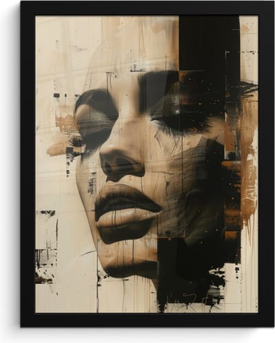 Poster in lijst - Fotolijst 30x40 cm - Posters - Vrouw - Gezicht - Abstract - Kunst - Posterlijst zwart - Decoratie - Wanddecoratie woonkamer - Muurdecoratie slaapkamer