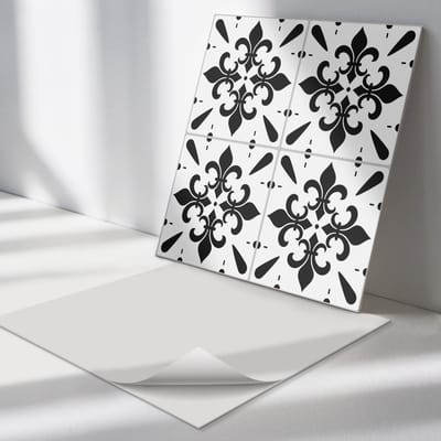 Wallfluent Vinyl Tegels - Patroon met Bloemmotieven Vinyl Tegels Zelfklevend - 30 cm x 30 cm - Zwart PVC Tegels - Verpakking van 9 stuks - Vierkant PVC Tegels - Texturen Plaktegels - Zelfklevende Vinyltegels - Plaktegels Keuken en Badkamer
