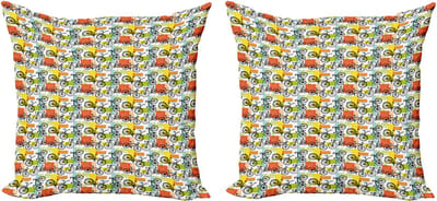 ABAKUHAUS Decoratieve kussenhoes met fietsmotief, 2 stuks, geometrisch en kleurrijk, 50x50 cm, meerkleurig