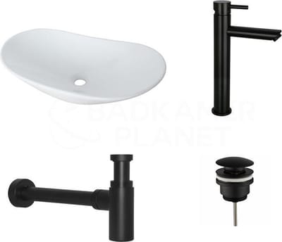 KERAMISCHE WASKOMSET COSTA MAT ZWART OPBOUWKRAAN 62X34X14,5 cm