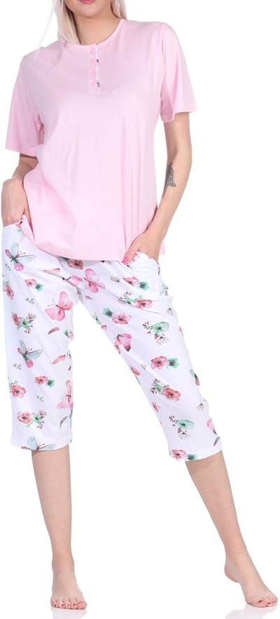 Normann capri damespyjama met korte mouwen en capri pyjamabroek in Floral Allover Print