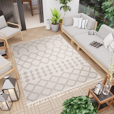Tapiso Timber Vloerkleed Outdoor Tapijt met Franjes Binnen en Buiten Maat- 80x150