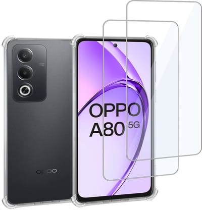 Geschikt voor OPPO A80 - Hoesje + 2x Screenprotector – Gehard Glas Cover + Shock Proof Case – Transparant