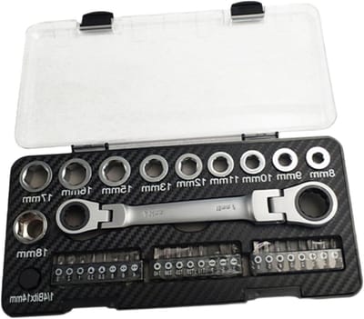 Ratelsleutelset - Dopsleutelset - Reparaties Uitvoeren - Flexibele Dubbele Kop - 36 Delig - Zilver
