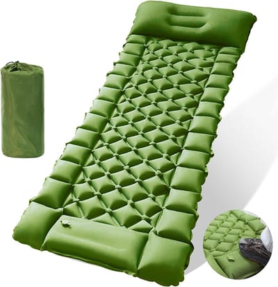 Camping isolatiemat, dubbel, ultralicht, waterdicht, opvouwbaar, slaapmatten met kussen voor camping, picknick, trekking en reizen, 192 x 60 x 6 cm, groen