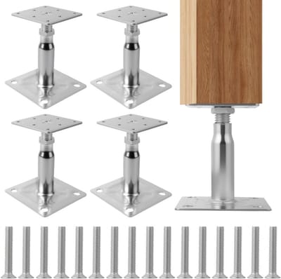 4x Verstelbare Paalvoeten Verzinkt - Hoogte 100-150 mm - Voor Pergola, Ondersteuning Balkon & Schutting