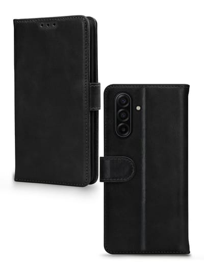 Mobilize Telefoonhoesje geschikt voor Samsung Galaxy A26 Hoesje Echt Leer | Mobilize Wallet Bookcase Portemonnee | Pasjeshouder voor 3 Pasjes | Telefoonhoesje voor Pinpas / OV Kaart / Rijbewijs - Zwart