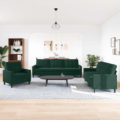vidaXL - 3-delige - Loungeset - met - kussens - fluweel - donkergroen
